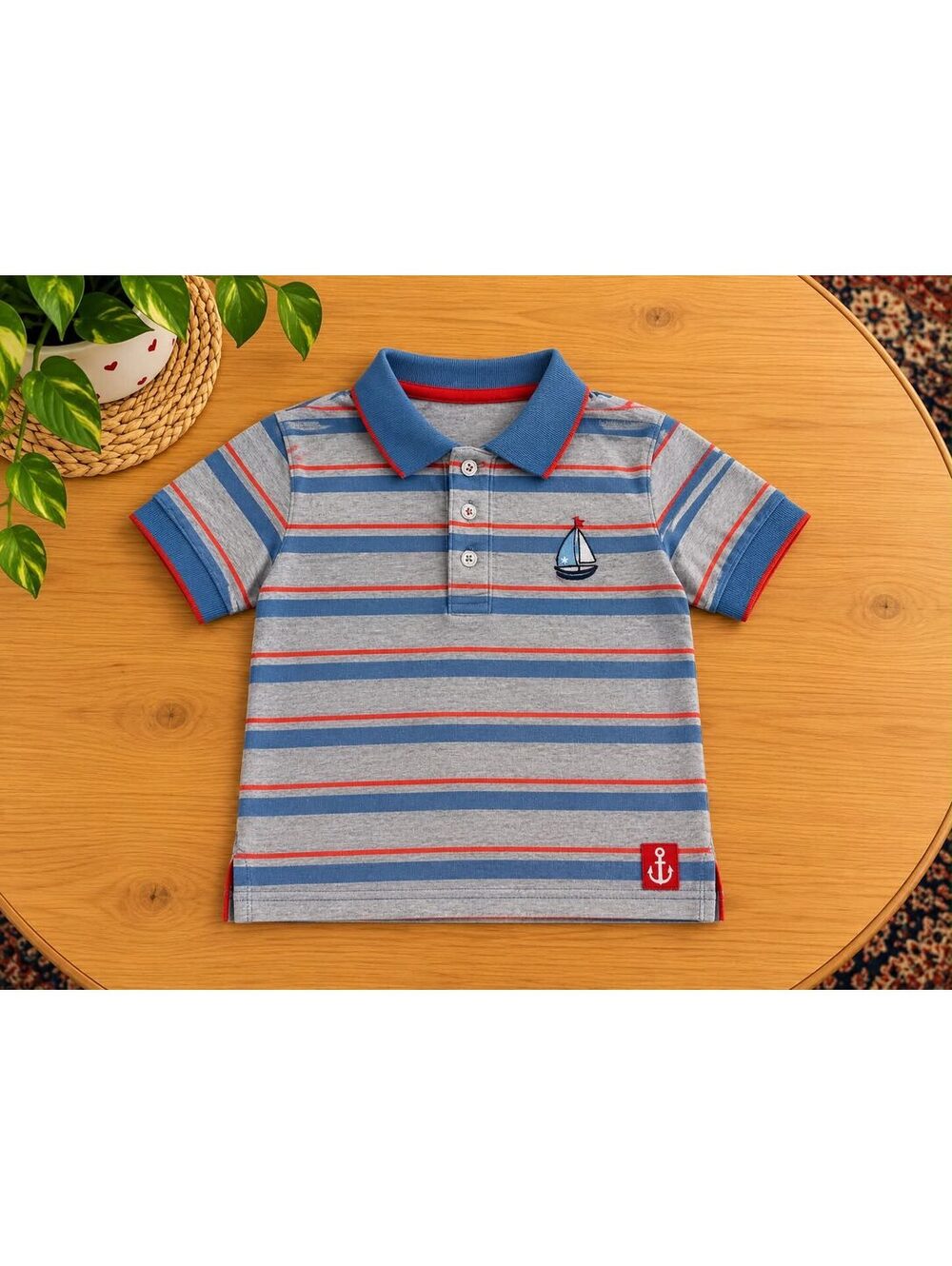 Mothercare Boys' Striped Polo Shirt with Sailboat Detail Size 4-5 Years